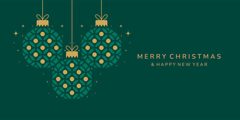 Fototapeta premium Christmas card design. Christmas ball icon on green background. Merry Christmas and Happy New Year background.