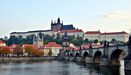 Naklejka premium Elegant European architecture meets serene waters