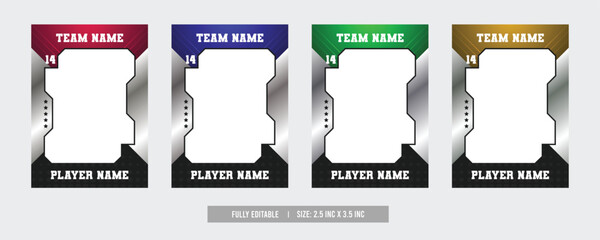 Sports trading card, player photo frame template, game trading card for football, hockey and basketball, blank rectangle for photo frame, template eps 10.	