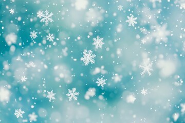 A beautifully serene winter scene intricately featuring delicate, shimmering snowflakes against a soft blue backdrop, which perfectly embodies the tranquil essence of the joyous holiday season