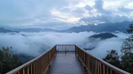 Fototapeta premium Panoramic view from Aiyerweng Skywalk, offering a breathtaking perspective of the sea