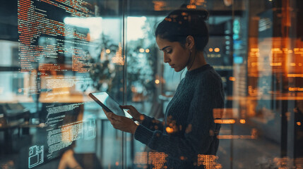 Business woman working with computer in a cool office