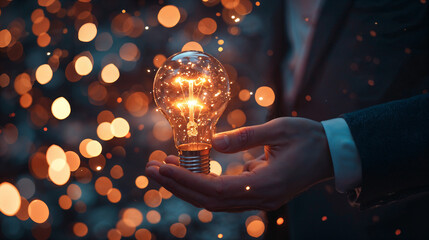 light bulb above a businessman`s hand