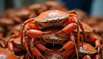  A cluster of vibrant red crabs