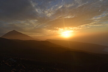 sunset in the mountains in Tenerife with the Teide