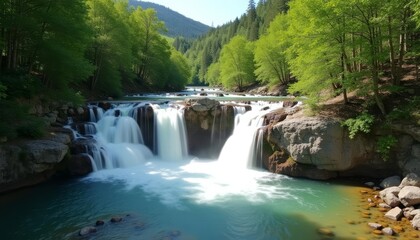 Fototapeta premium Natures Power A Majestic Waterfall in its Prime