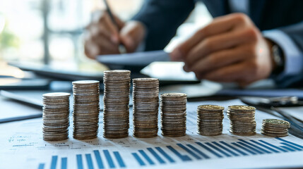 person working behind a mountains of coins