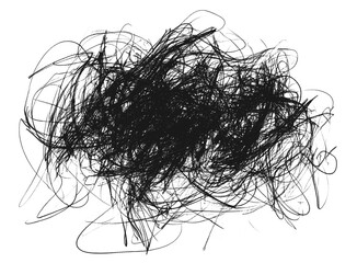 Chaotic black scribbles texture, isolated on transparent cutout background