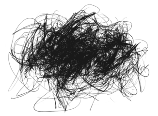 Chaotic black scribbles texture, isolated on transparent cutout background