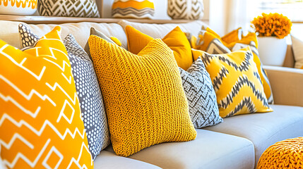 Vibrant decorative pillows on a modern sofa