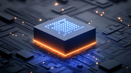 Glowing microchip on a futuristic circuit board