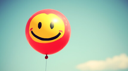 Smiley face balloon floating in the sky