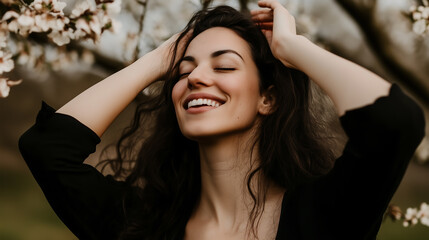 Smiling woman enjoying a moment outdoors