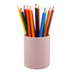 Fototapeta premium Softly lit pot of colorful pencils, ideal for art and creative visuals