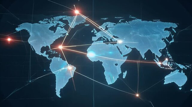 concept global social connections modern business lens where lines representing data distribution connect cities world power technology information exchange 4k footage connection