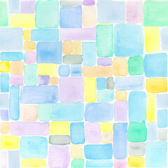 Abstract watercolor brush stroke pattern, colored bricks.