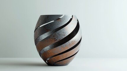 Metallic Vase Featuring Unique Abstract Line Designs