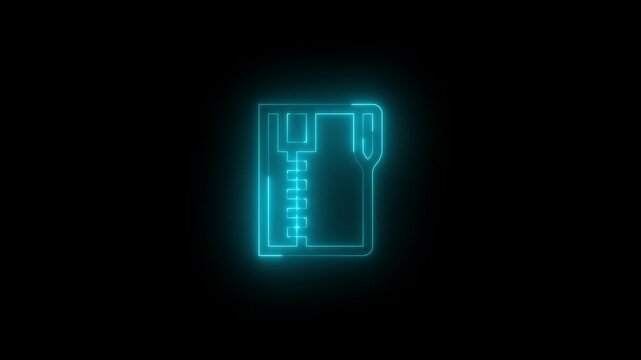 Neon article icon glowing black background animation