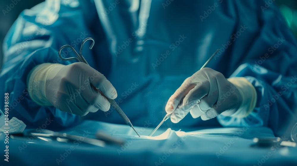 Aufkleber a close-up of a surgeon��s hands performing a delicate operation with focus on the surgical instrume