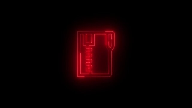 Neon article icon glowing black background animation