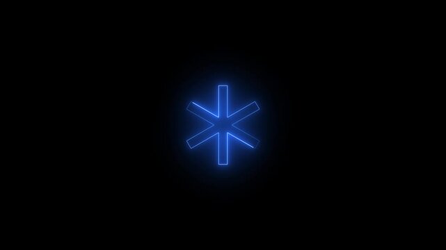 Neon asterisk badge icon glowing black background animation