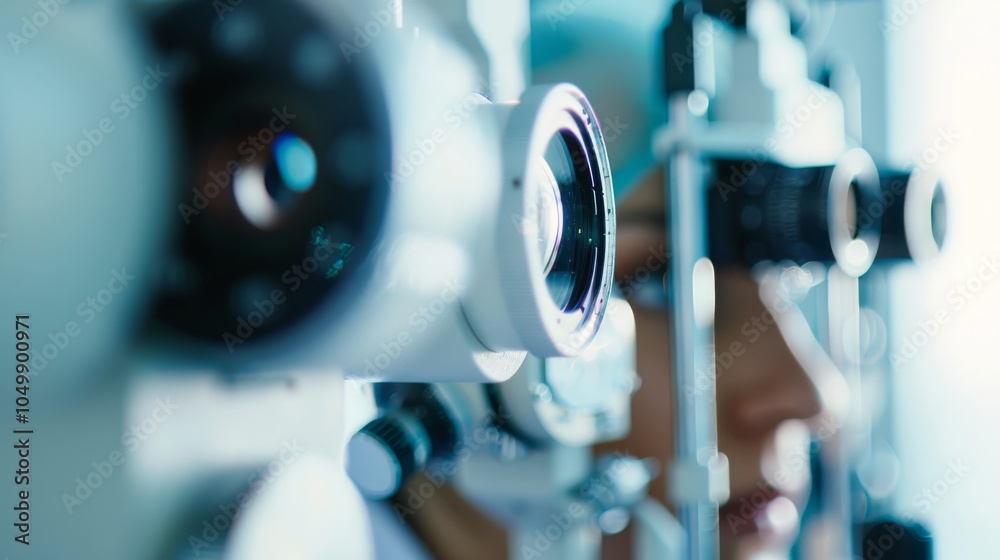 Poster a close-up of an ophthalmologist examining a patient��s eyes with focus on the diagnostic tools and 