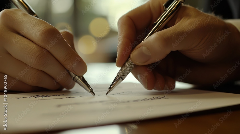 Wall mural a close-up of a contract being signed between a business and a client, emphasizing the importance of