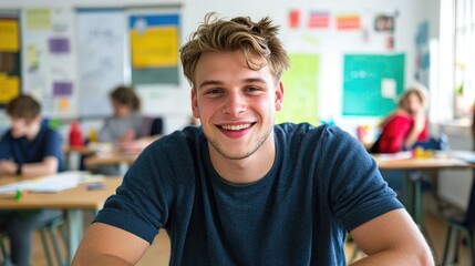 Obraz premium Confident Student in Classroom Setting