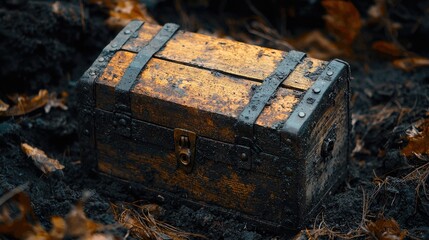 Obraz premium Detailed View of an Unearthed Wooden Chest