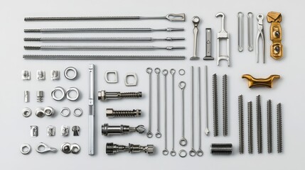 Furniture hardware and tools for assembly, isolated on a white background. 