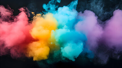 Abstract Colorful Smoke on Black Background, abstract smoke, red smoke, yellow smoke, blue smoke, purple smoke