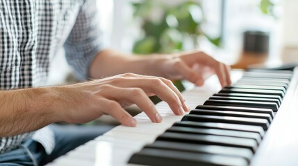 Obraz premium Confident Italian Musician Composing at Piano