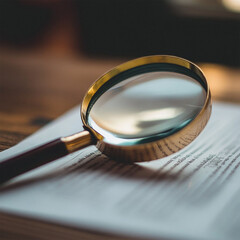 A magnifying glass focused on a blurred document