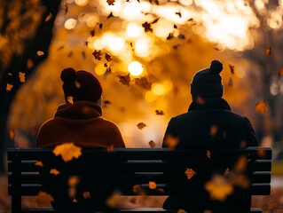 Cozy autumn moment between friends in a park