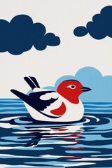 Obraz premium Red-Winged Blackbird in Flight Above Water with Clouds