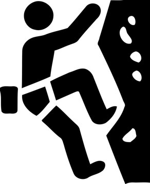 Silhouette of person rock climbing, extreme sports and adventure icon, climbing wall illustration
