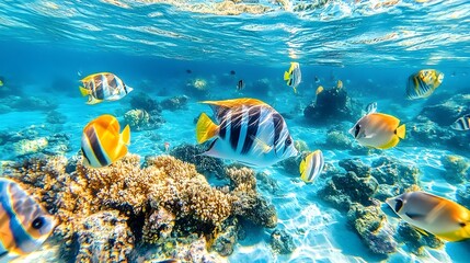 Fototapeta premium Vibrant Coral Reef and Tropical Fish Underwater Seascape