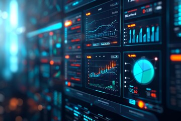 Modern business finance analytics dashboard showcasing big data technology and market trends in high resolution