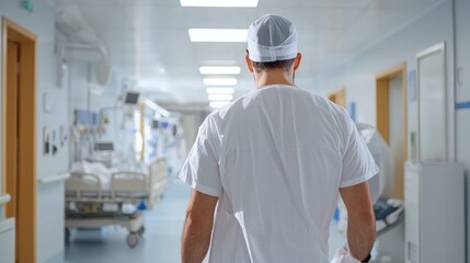 Obraz premium Healthcare Professional Walking in Hospital Corridor