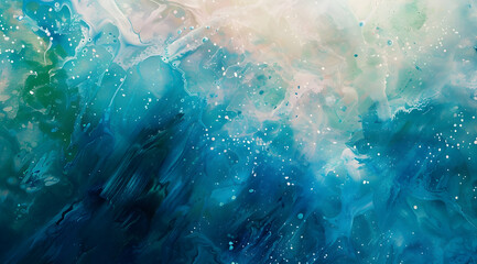 Fototapeta premium Abstract watercolor painting of blue, green, and pink colors, with a beautiful background featuring light white brush strokes