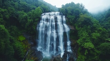 Fototapeta premium The majestic Chaloem Phra Kiat Waterfall near Betong, cascading down rocky cliffs