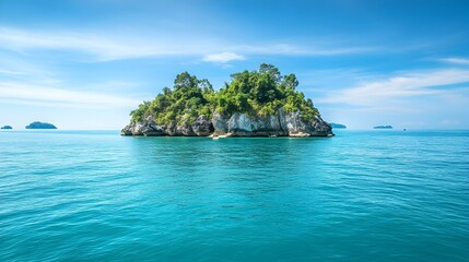 Naklejka premium Captivating Tropical Island Amid Turquoise Waters Ideal for Boat Trips and Snorkeling Excursions