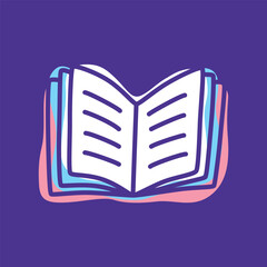 Doodle book icon handdrawn with thin line and colored with colorful blobs. Hardcover literature symbol isolated on white background. Vector illustration