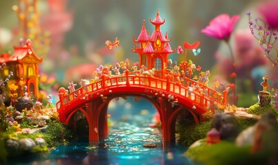 Obraz premium Miniature fairytale bridge with figures.