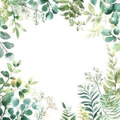 Obraz premium Green Watercolor Fern Leaves Greenery frame