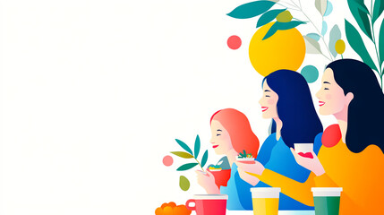 Fototapeta premium Vibrant Women Enjoying Fresh Fruits and Beverages