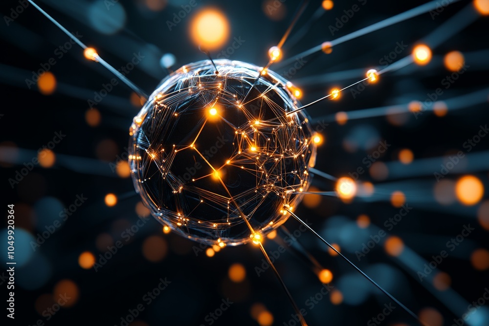 Poster a dynamic network sphere displays glowing nodes and interconnected lines, symbolizing connectivity a