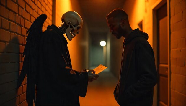 The angel of death shows a man the death note