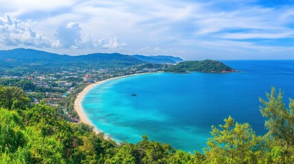 Fototapeta premium The stunning view from the Karon Viewpoint in Phuket, offering a panoramic perspective