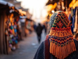 Obraz premium Colorful market scene with a person in traditional attire